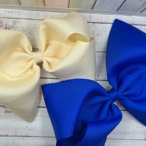 Jumbo Solid Color Hair Bows – Cream & Royal Blue